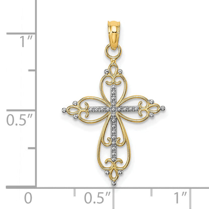 10K Yellow W/Rhodium 10K W/ Rhodium Beaded Cross Charm