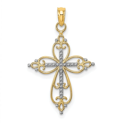 10K Yellow W/Rhodium 10K W/ Rhodium Beaded Cross Charm