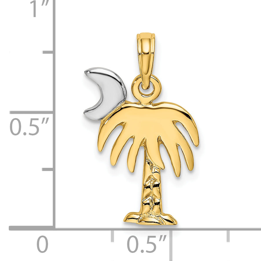 10K Yellow W/Rhodium 10K W/ Rhodium Polished Charelston Palm Tree Charm