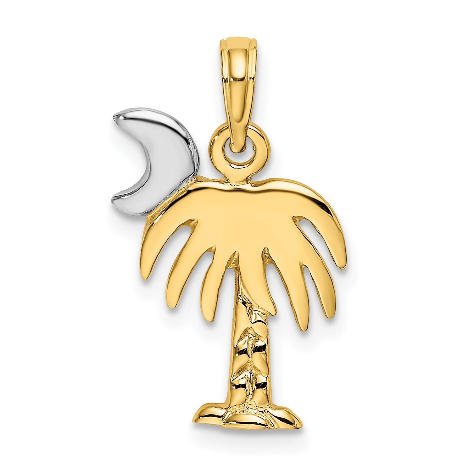 10K Yellow W/Rhodium 10K W/ Rhodium Polished Charelston Palm Tree Charm