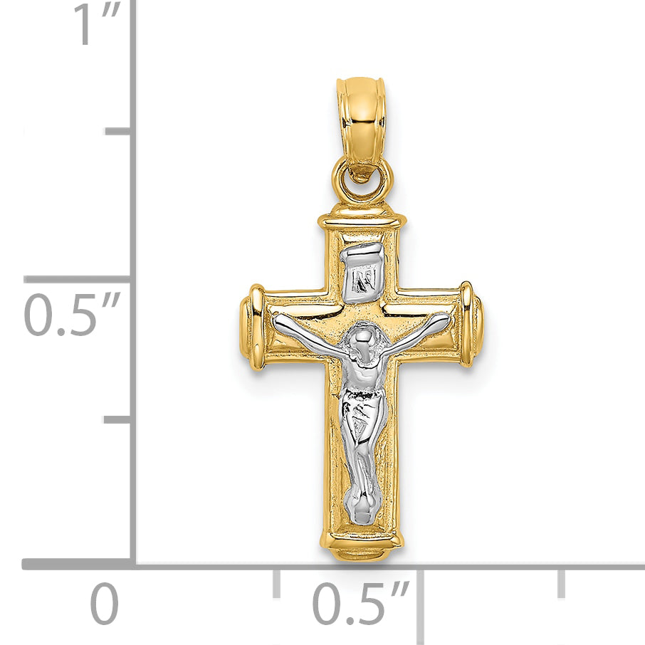 10K Yellow W/Rhodium 10K W/ Rhodium Polished Block Crucifix Inri Charm