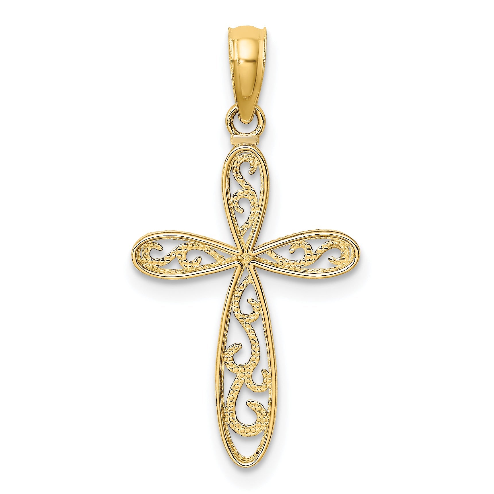 10K Yellow W/Rhodium 10K W/ Rhodium Filigree And Milgrain Cross Charm