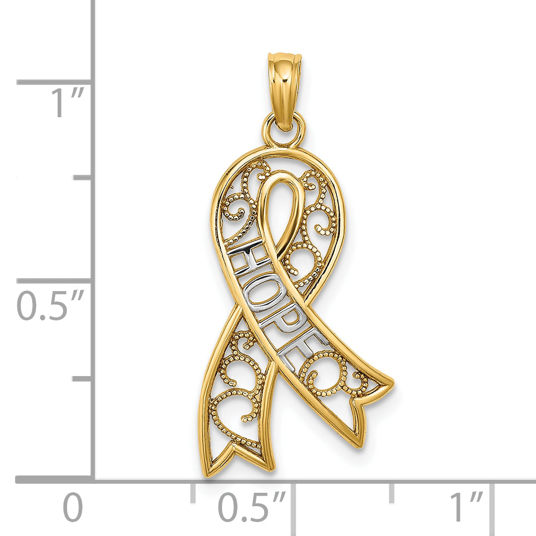 10K Yellow W/Rhodium 10K W/Rhodium Filigree Ribbon Hope Charm