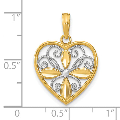 10K Yellow W/Rhodium 10K W/ Rhodium Beaded Filigree Fashion Heart Charm