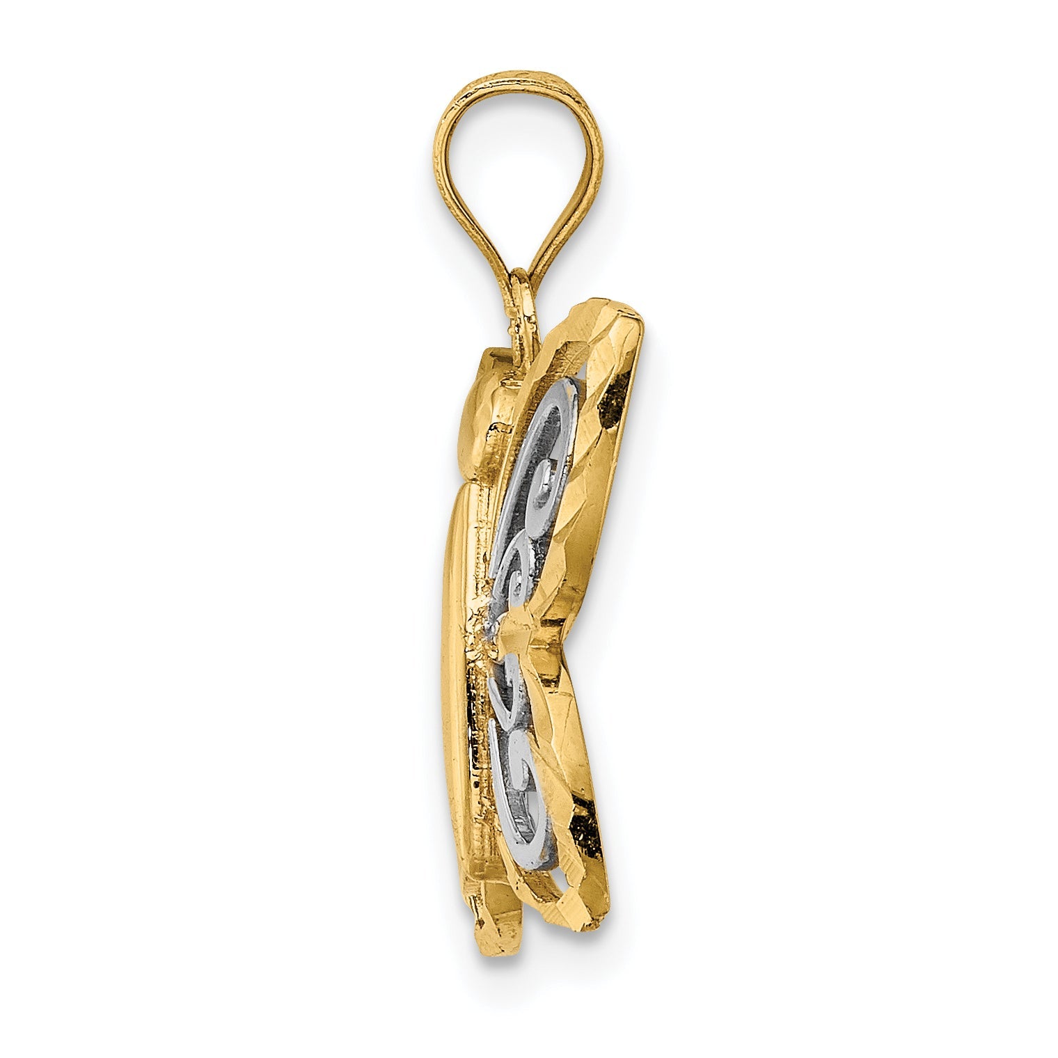 10K Yellow W/Rhodium W/ Rhodium D/C Butterfly Charm