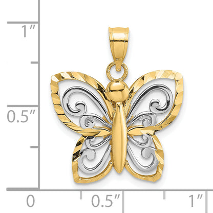 10K Yellow W/Rhodium W/ Rhodium D/C Butterfly Charm