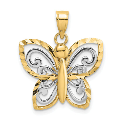 10K Yellow W/Rhodium W/ Rhodium D/C Butterfly Charm
