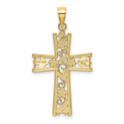 10K Yellow W/Rhodium 10K W/ Rhodium And D/C Flower Design Cross Charm