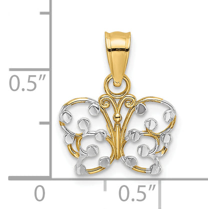 10K Yellow W/Rhodium W/ Rhodium D/C Butterfly Charm