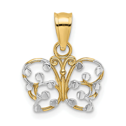 10K Yellow W/Rhodium W/ Rhodium D/C Butterfly Charm