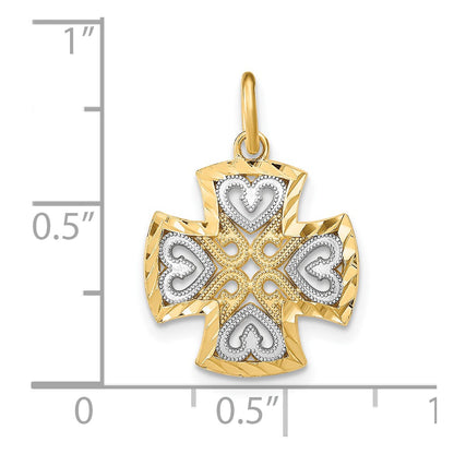 10K Yellow W/Rhodium 10K Hearts And D/C Maltese Cross Charm