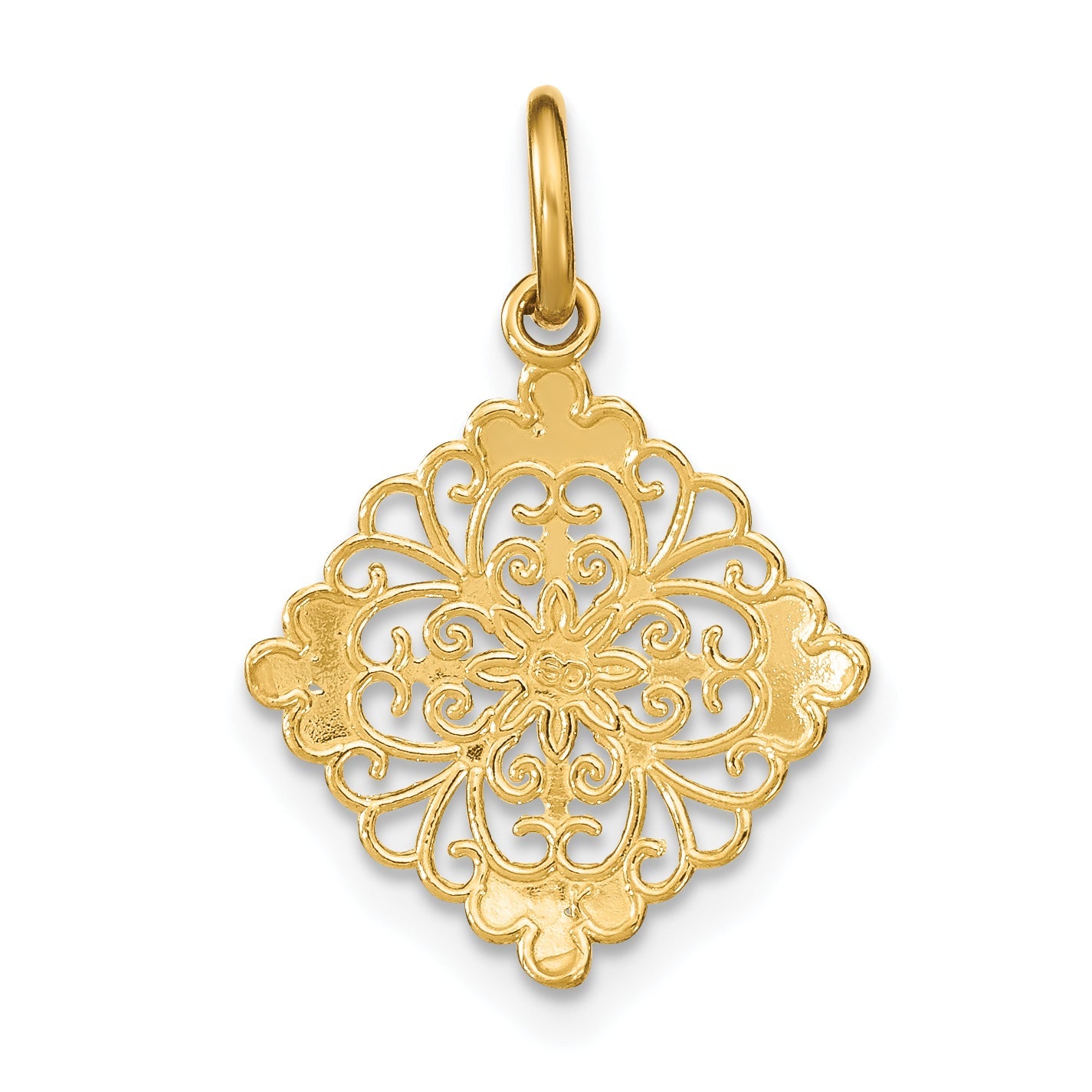 10K Yellow W/Rhodium 10K And D/C Filigree Medallion Charm