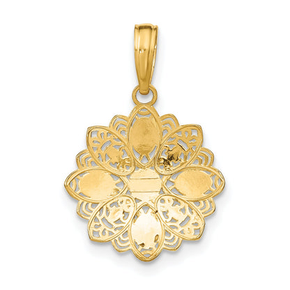 10K Yellow W/Rhodium 10K And D/C Filigree Flower Charm