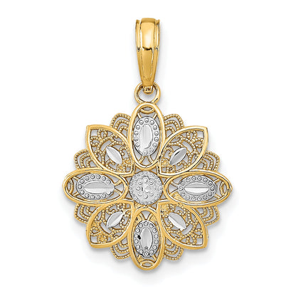 10K Yellow W/Rhodium 10K And D/C Filigree Flower Charm