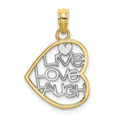 10K Yellow W/Rhodium 10K W/ Rhodium Live Love Laugh In Heart Charm
