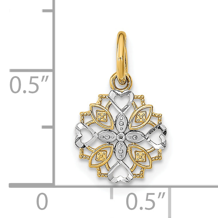 10K Yellow W/Rhodium 10K Cut-Out Heart Edge Flower Charm