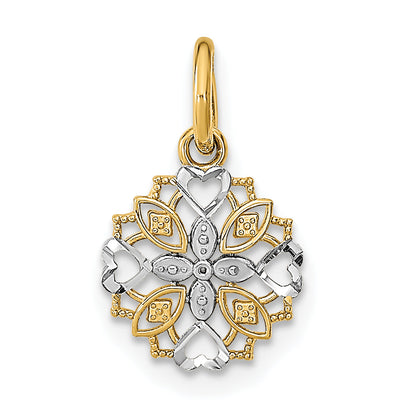 10K Yellow W/Rhodium 10K Cut-Out Heart Edge Flower Charm