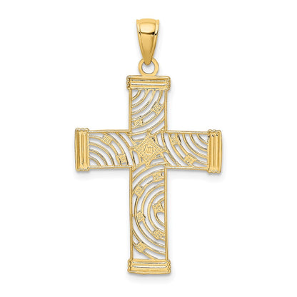 10K Yellow W/Rhodium 10K W/ Rhodium D/C And Cut-Out Cross Charm