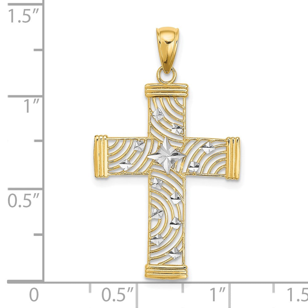 10K Yellow W/Rhodium 10K W/ Rhodium D/C And Cut-Out Cross Charm