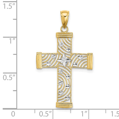 10K Yellow W/Rhodium 10K W/ Rhodium D/C And Cut-Out Cross Charm