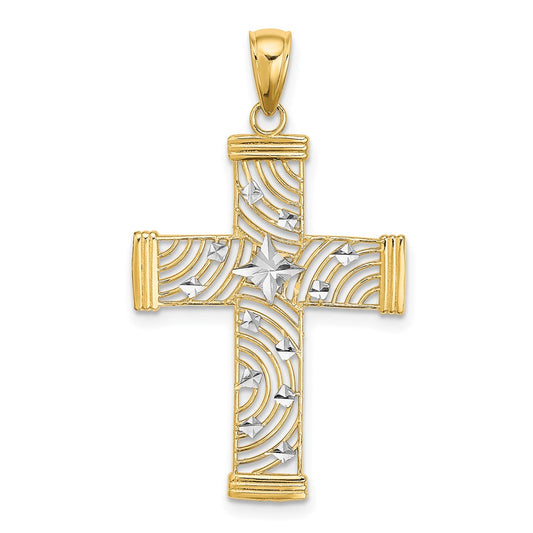 10K Yellow W/Rhodium 10K W/ Rhodium D/C And Cut-Out Cross Charm