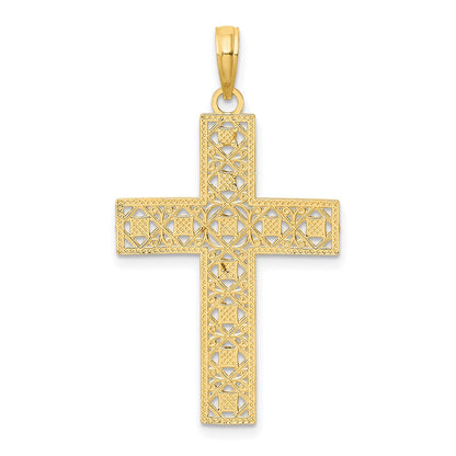 10K Yellow W/Rhodium 10K W/ Rhodium D/C And Cut-Out Cross Charm