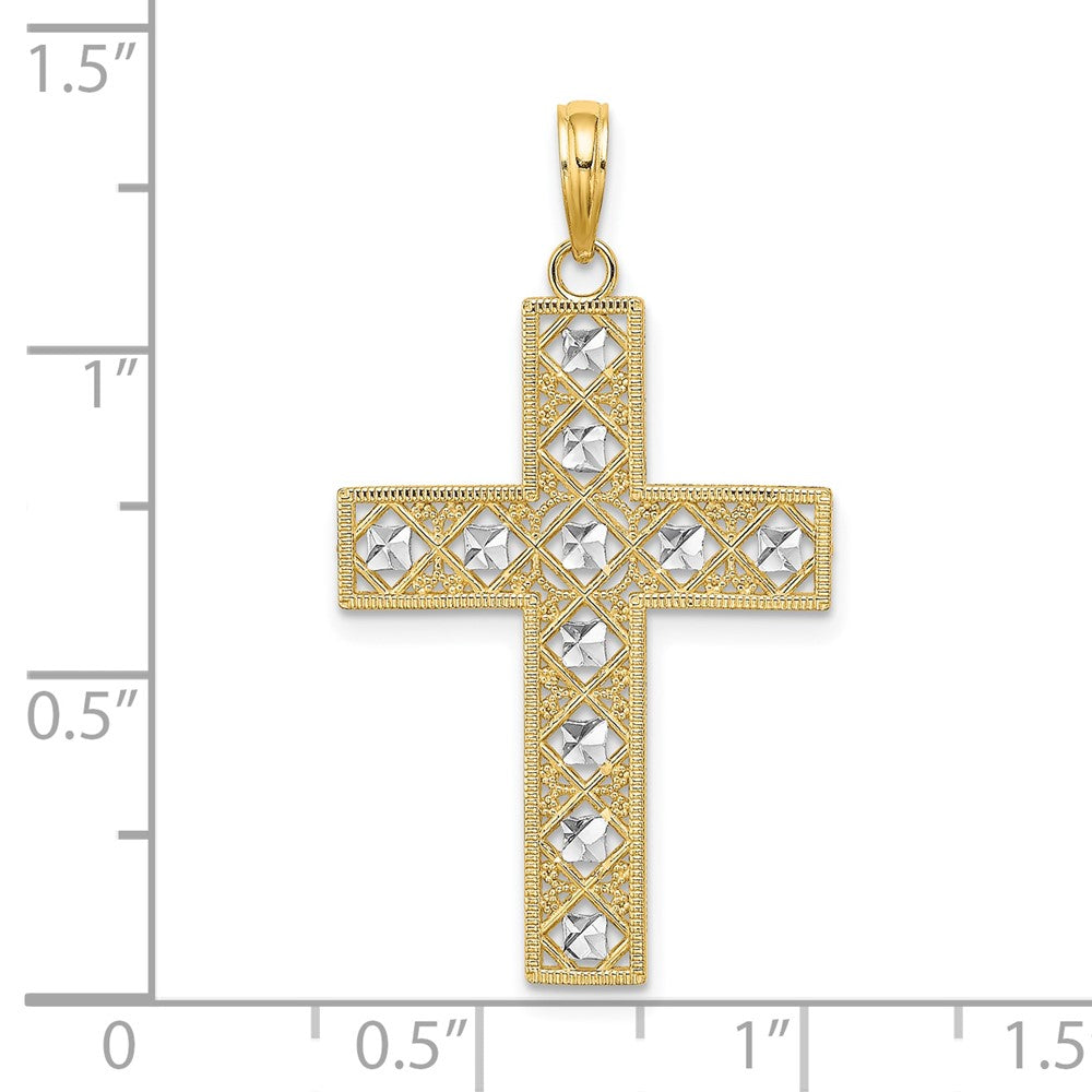 10K Yellow W/Rhodium 10K W/ Rhodium D/C And Cut-Out Cross Charm