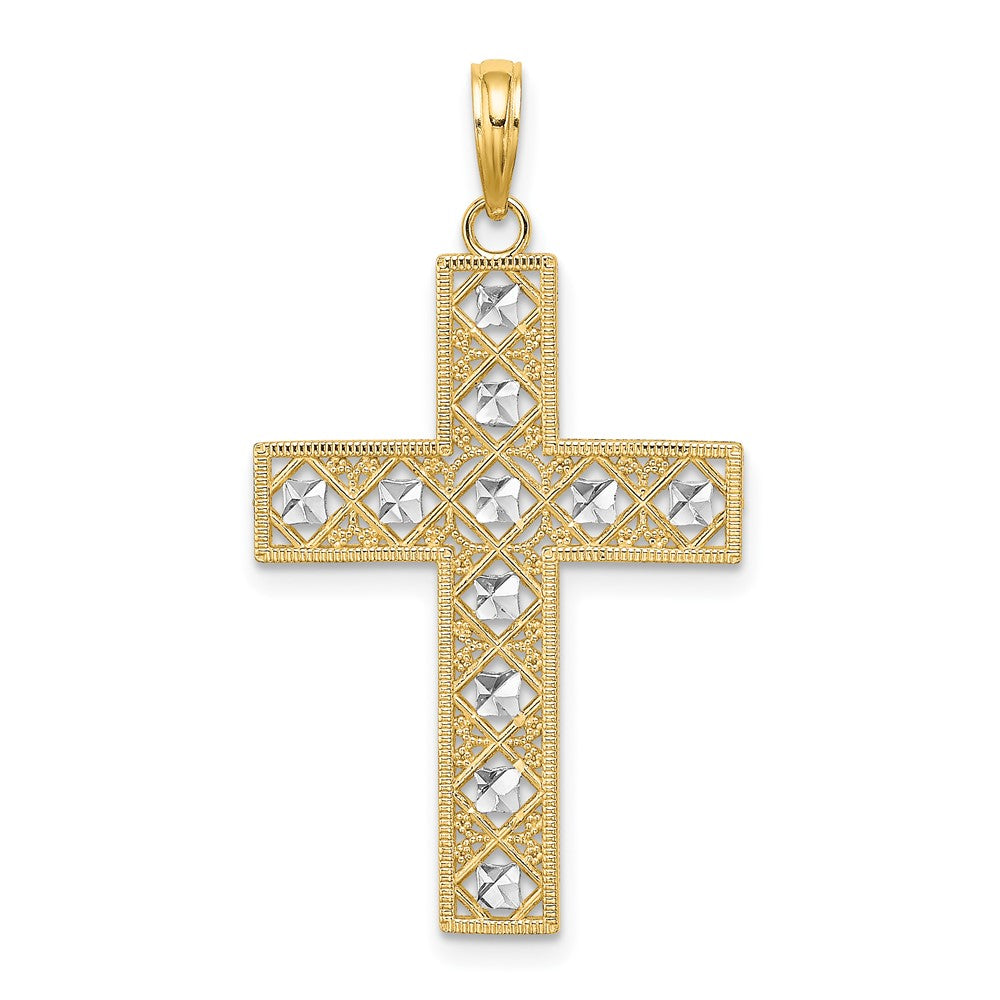 10K Yellow W/Rhodium 10K W/ Rhodium D/C And Cut-Out Cross Charm