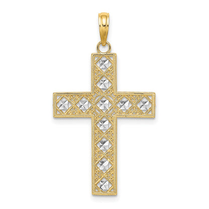 10K Yellow W/Rhodium 10K W/ Rhodium D/C And Cut-Out Cross Charm