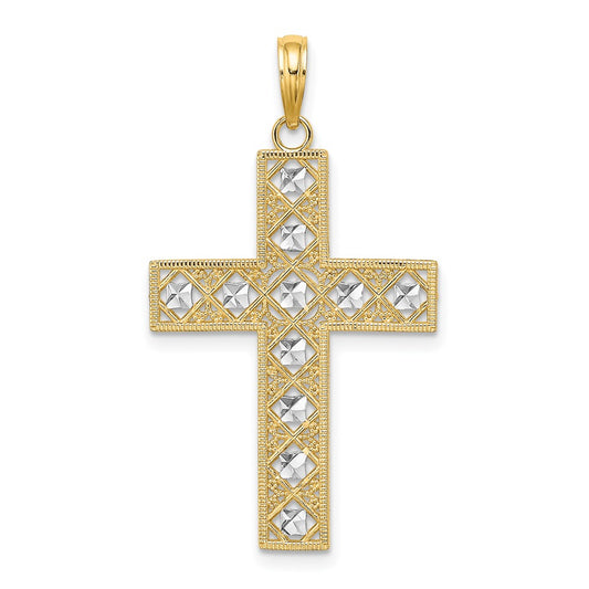 10K Yellow W/Rhodium 10K W/ Rhodium D/C And Cut-Out Cross Charm