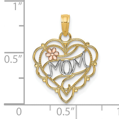 10K Two-Tone 10K Two-Tone W/Rhodium Mom Heart W/ Flower Charm