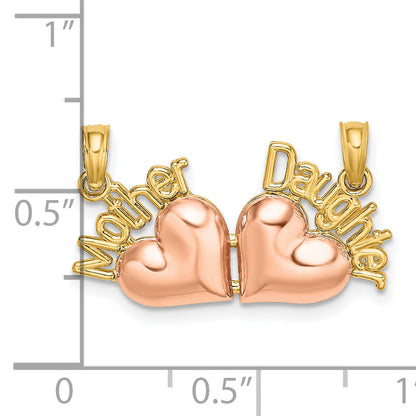 10K Two-Tone Two-Tone Mother And Daughter Break-Apart Hearts Charm