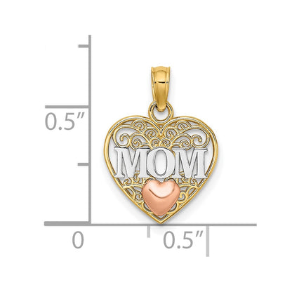10K Two-Tone W/White Rhodium Mom And Heart Pendant