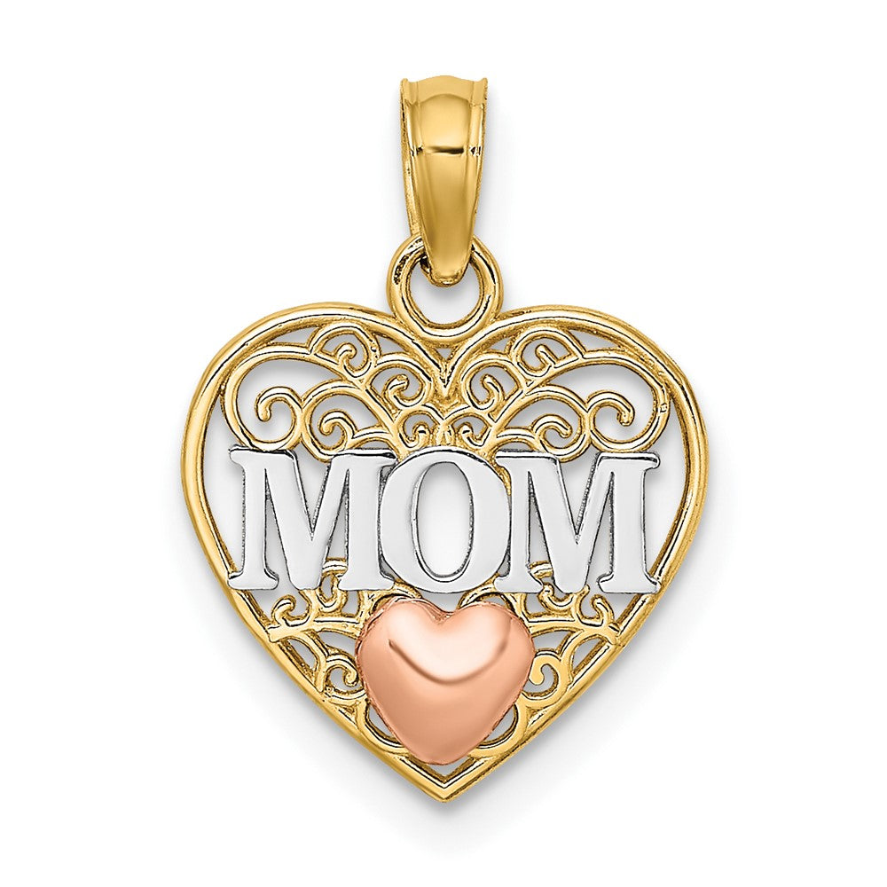10K Two-Tone W/White Rhodium Mom And Heart Pendant