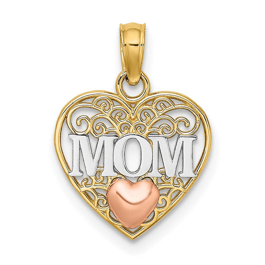 10K Two-Tone W/White Rhodium Mom And Heart Pendant