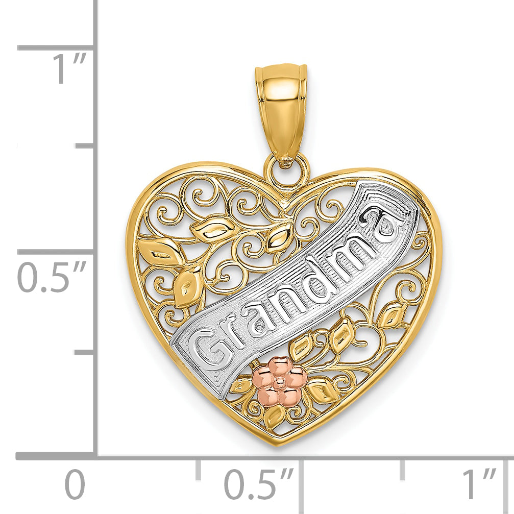 10K Two-Tone 10K W/White Rhodium Grandma Heart Charm
