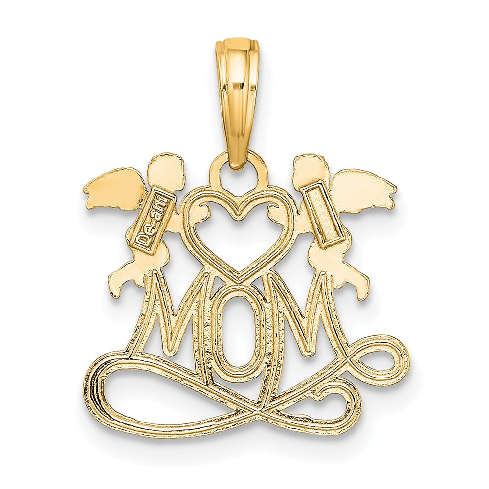 10K Yellow Gold 10K Polished Mom W/Heart And Angels Pendant