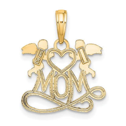 10K Yellow Gold 10K Polished Mom W/Heart And Angels Pendant