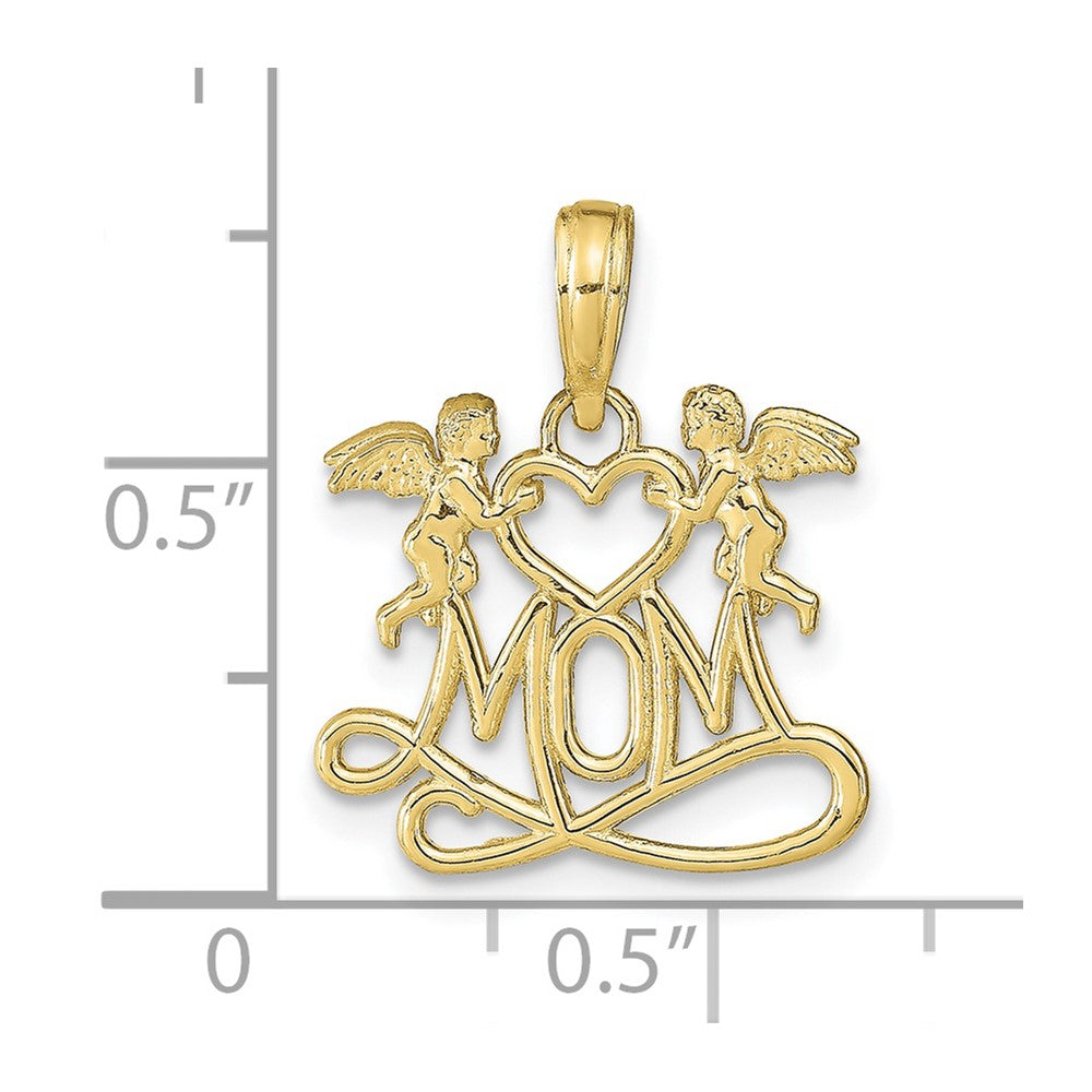 10K Yellow Gold 10K Polished Mom W/Heart And Angels Pendant