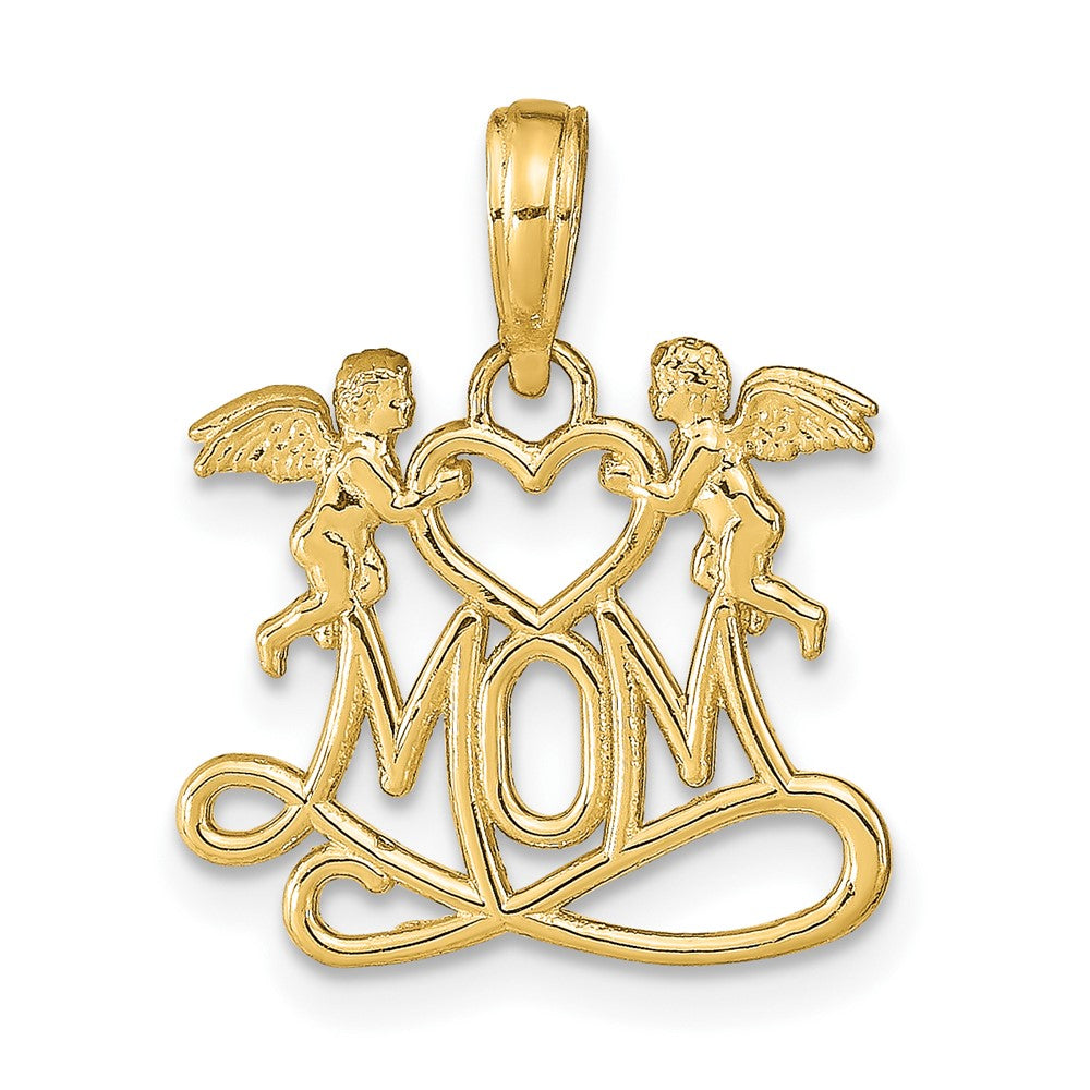10K Yellow Gold 10K Polished Mom W/Heart And Angels Pendant