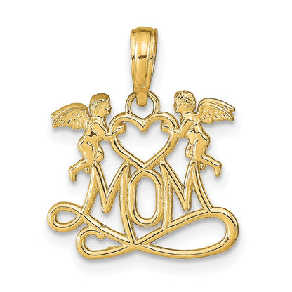 10K Yellow Gold 10K Polished Mom W/Heart And Angels Pendant