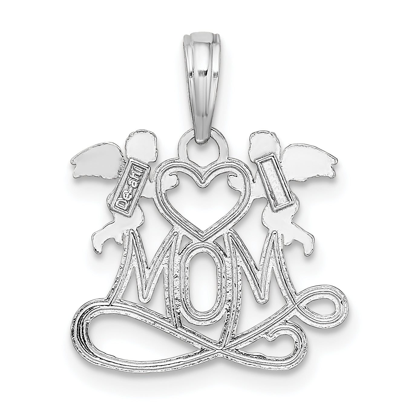 10K White Gold Polished Mom W/Heart And Angels Pendant