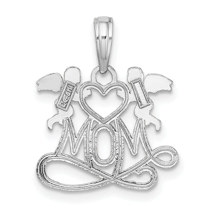 10K White Gold Polished Mom W/Heart And Angels Pendant