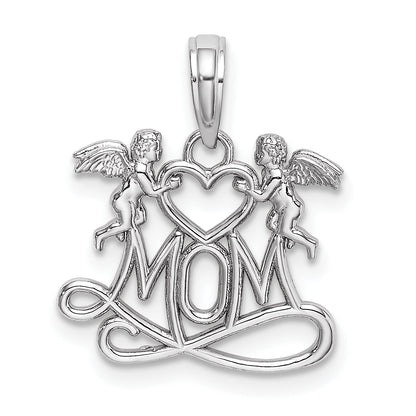 10K White Gold Polished Mom W/Heart And Angels Pendant