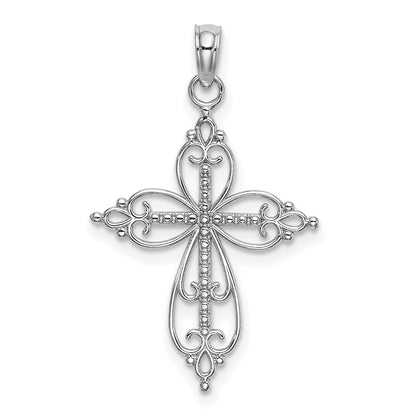 10K White Gold 10K Beaded Cross Charm