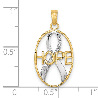 10K Yellow W/Rhodium 10K W/Rhodium Hope Awareness Ribbon Pendant