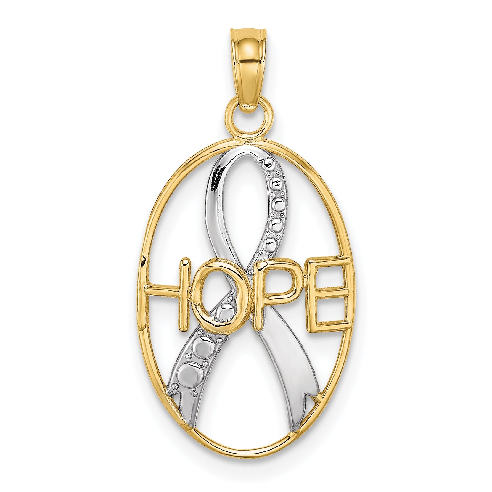 10K Yellow W/Rhodium 10K W/Rhodium Hope Awareness Ribbon Pendant