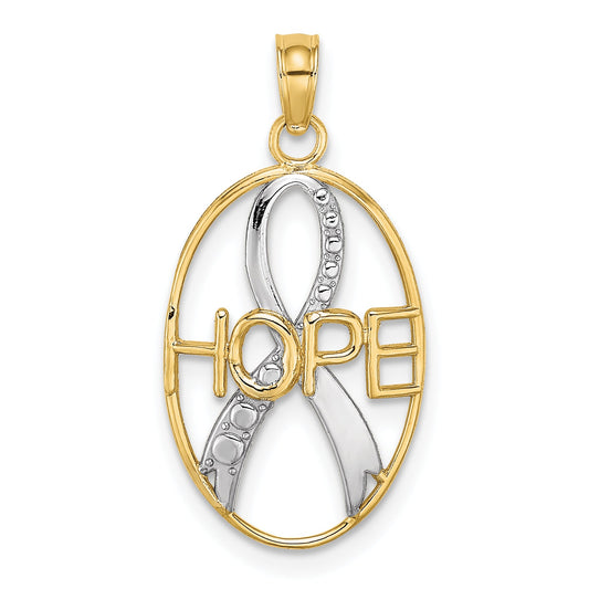 10K Yellow W/Rhodium 10K W/Rhodium Hope Awareness Ribbon Pendant
