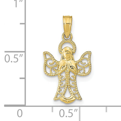10K Yellow Gold 10K Angel W/Filigree Cut-Out Wings Charm