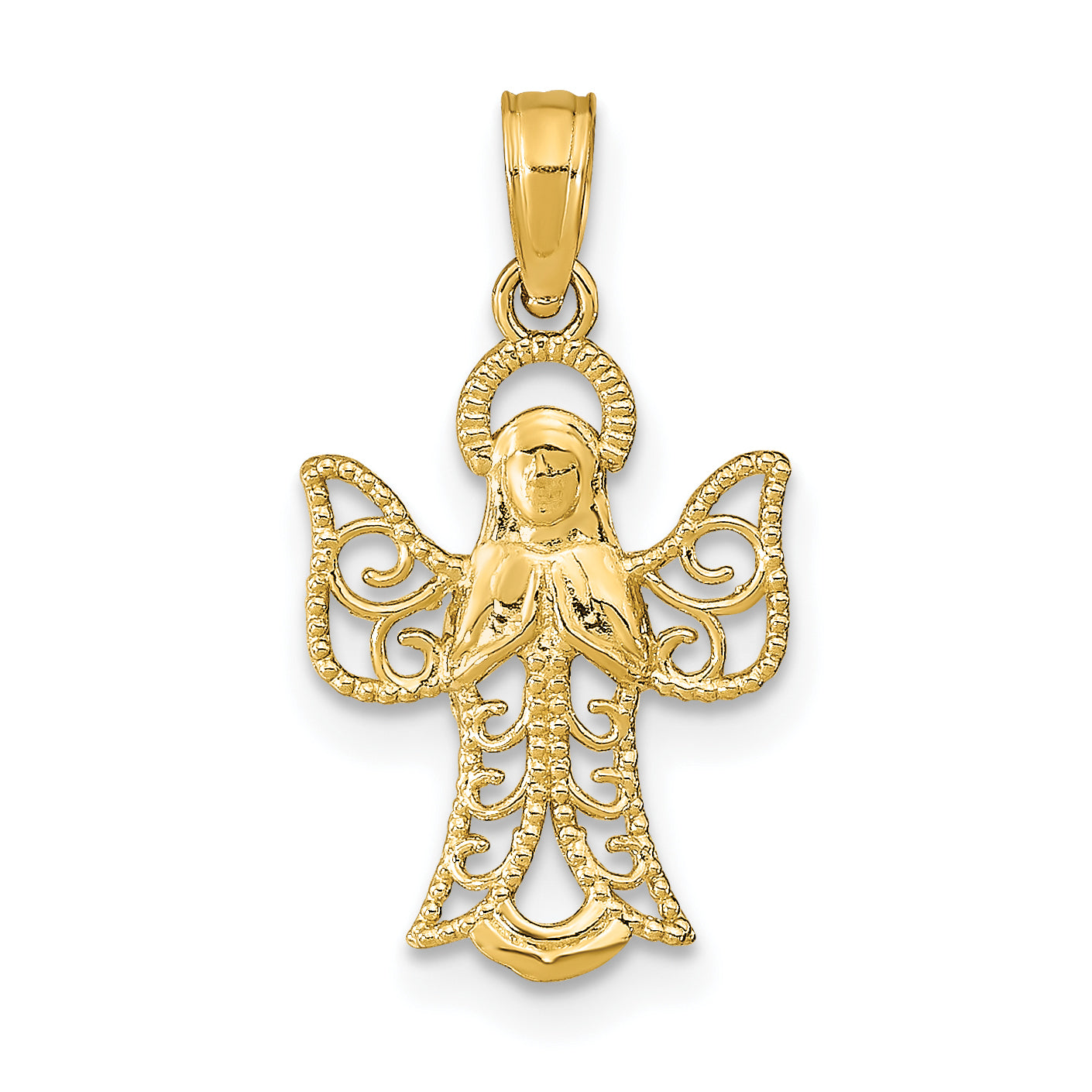 10K Yellow Gold 10K Angel W/Filigree Cut-Out Wings Charm